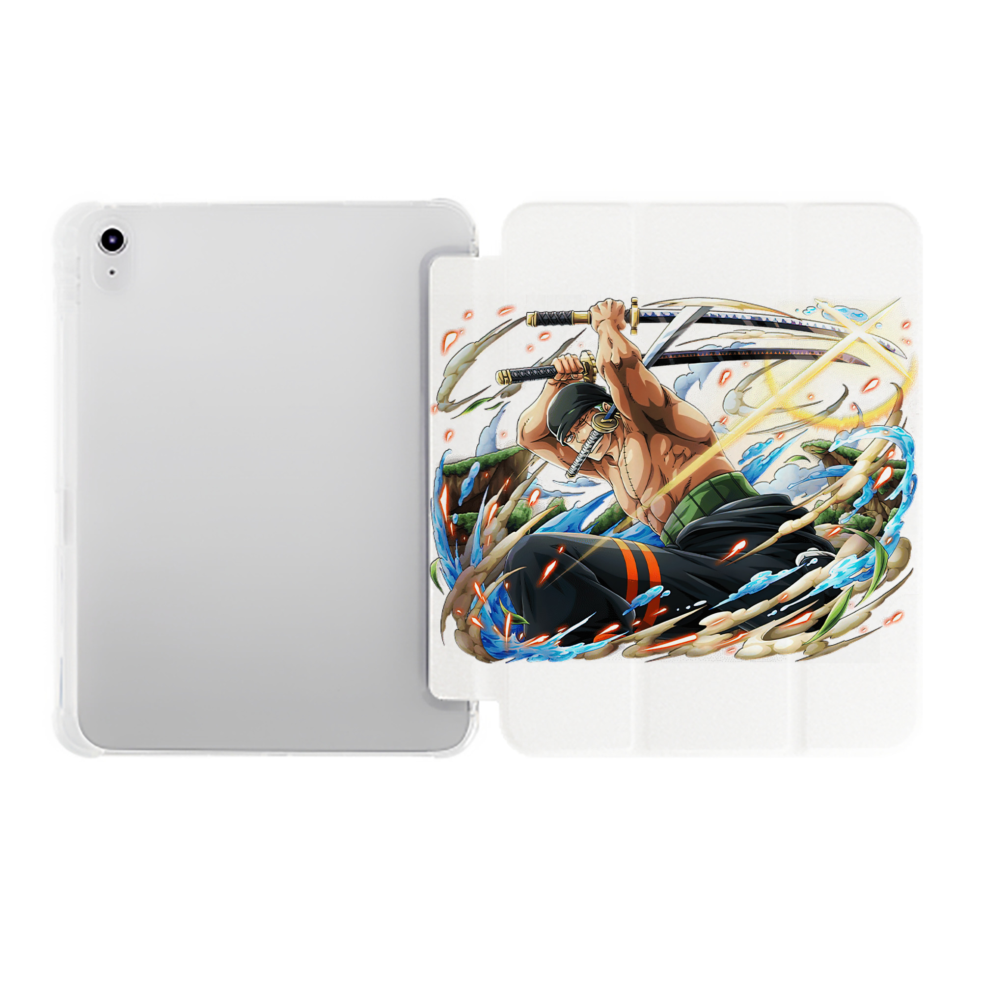 （画像用） ワンピース ロロノア・ゾロ ONE PIECE Roronoa Zoro IPad ケース ペン収納付き 三つ折りスタンド PUレザー×シリコン 対応機種9.5/10.5/10.9インチ